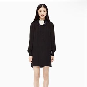 Kate Spade Rosette bow silk shift shirt dress in black 8 (no flower neck tie)